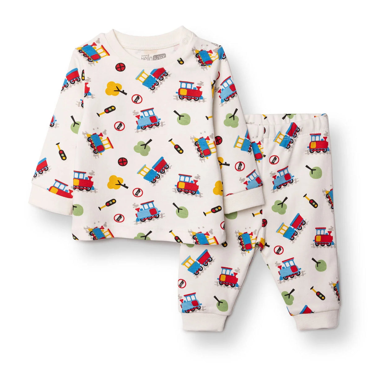 HelloBaby Train Print Long Sleeve Baby Pyjama Set (3-6 Months to 4 Years)