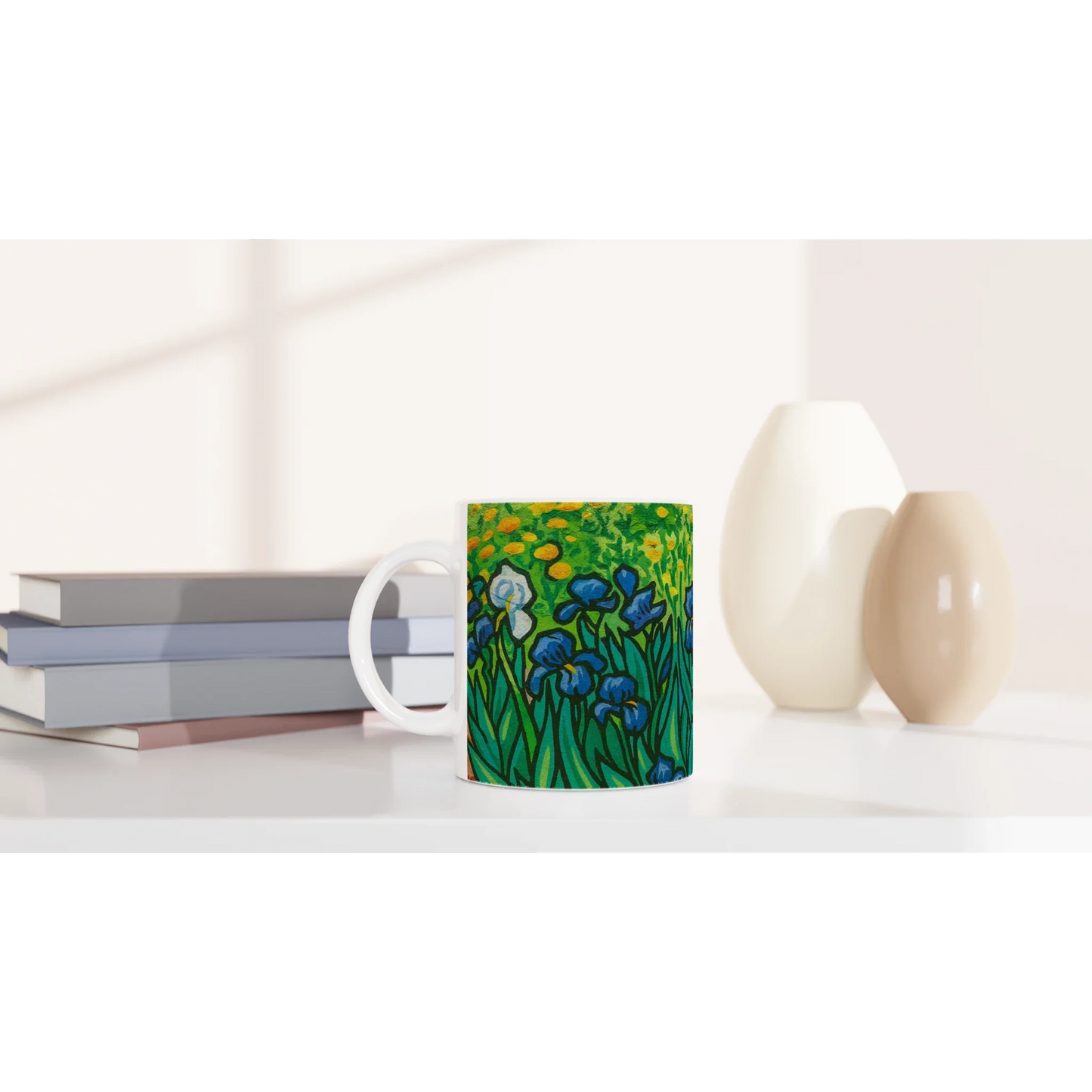 🌻 Van Gogh Inspired Ceramic Mug – Artistic Coffee Cup with Coloured Rim & Handle (11oz)