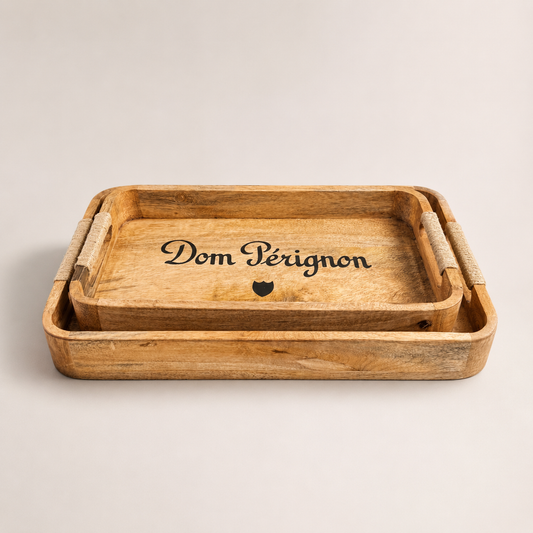 Dom Pérignon Wooden Serving Tray Set | Champagne Butler Trays