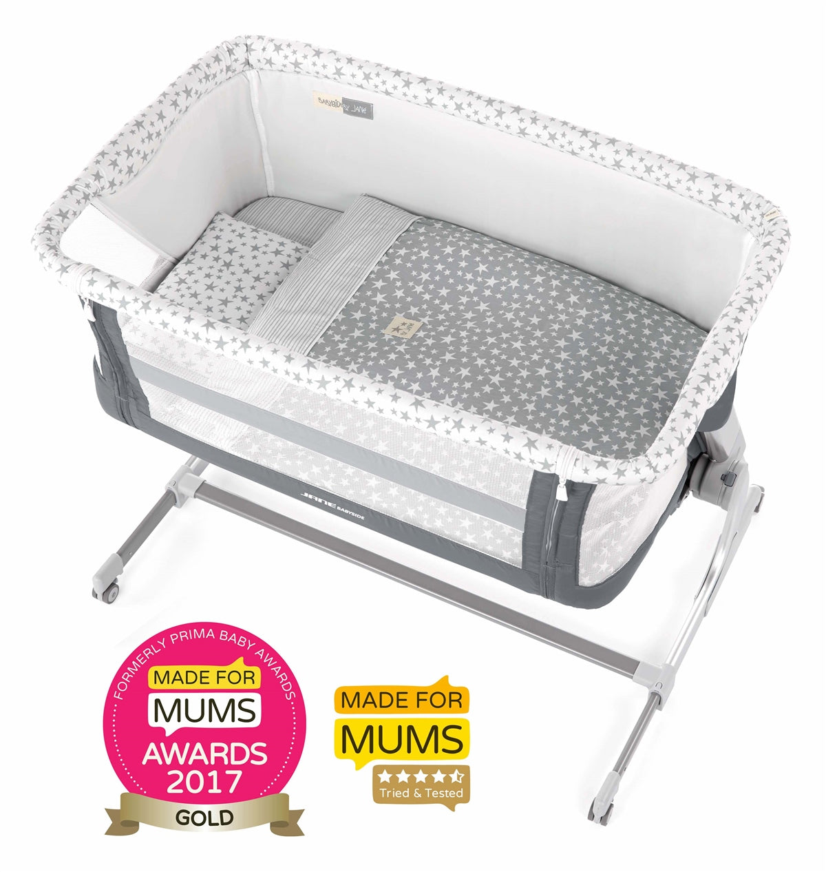 Jane Baby Side Crib + 4 Piece Bedding Set & Safety Mattress, Nature Edition