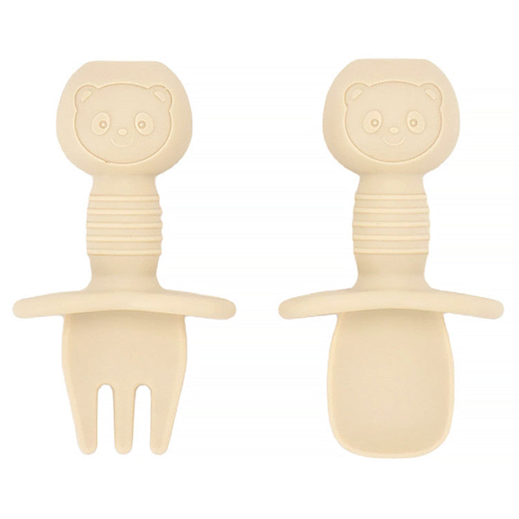Silicone Baby Fork and Spoon Set - Short Handle Self-Feeding Utensils
