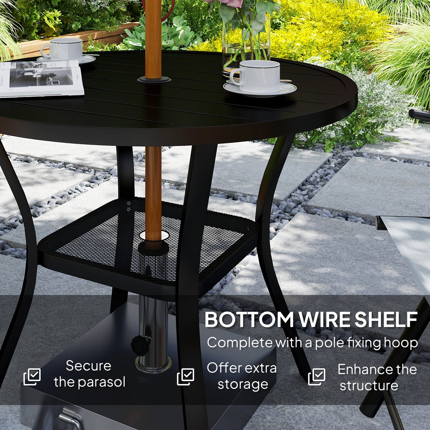 Outsunny 90 cm Garden Dining Table, Round Garden Table with Parasol Hole