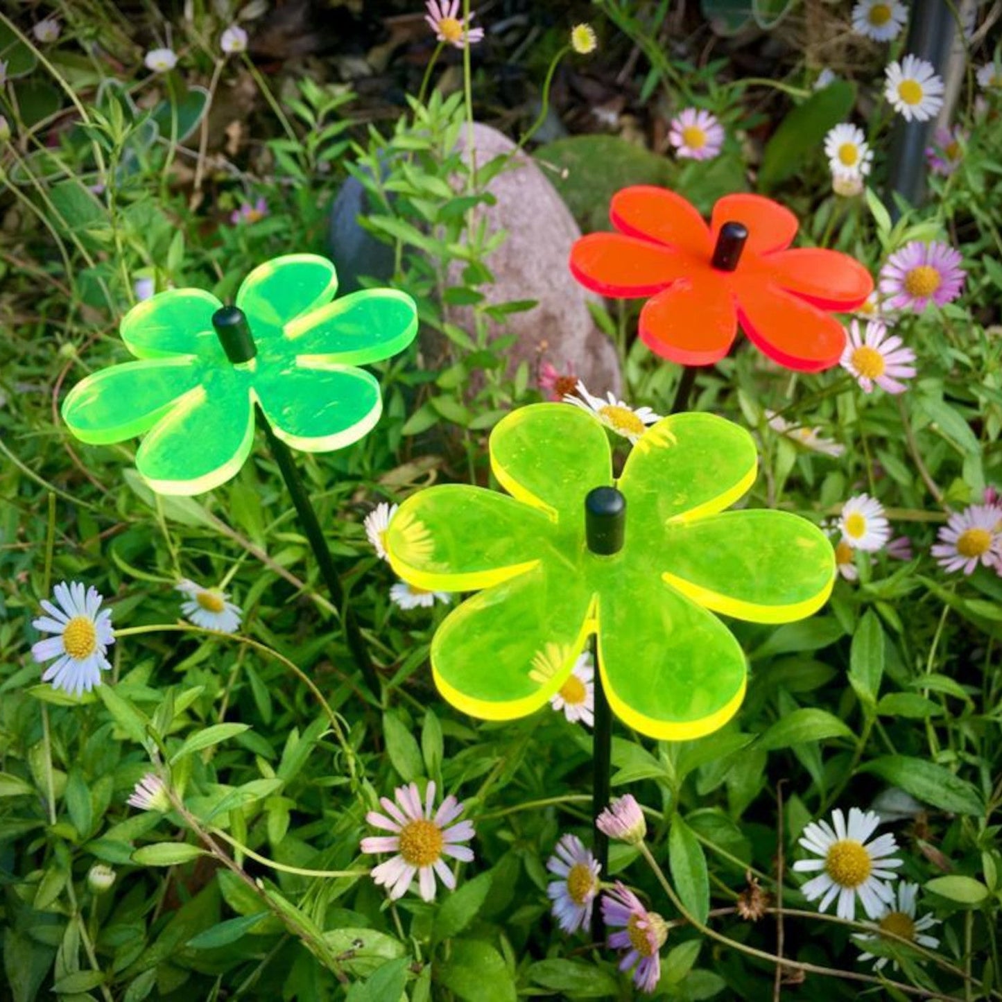 Garden Décor Ornaments Set of 3 'Daisies'