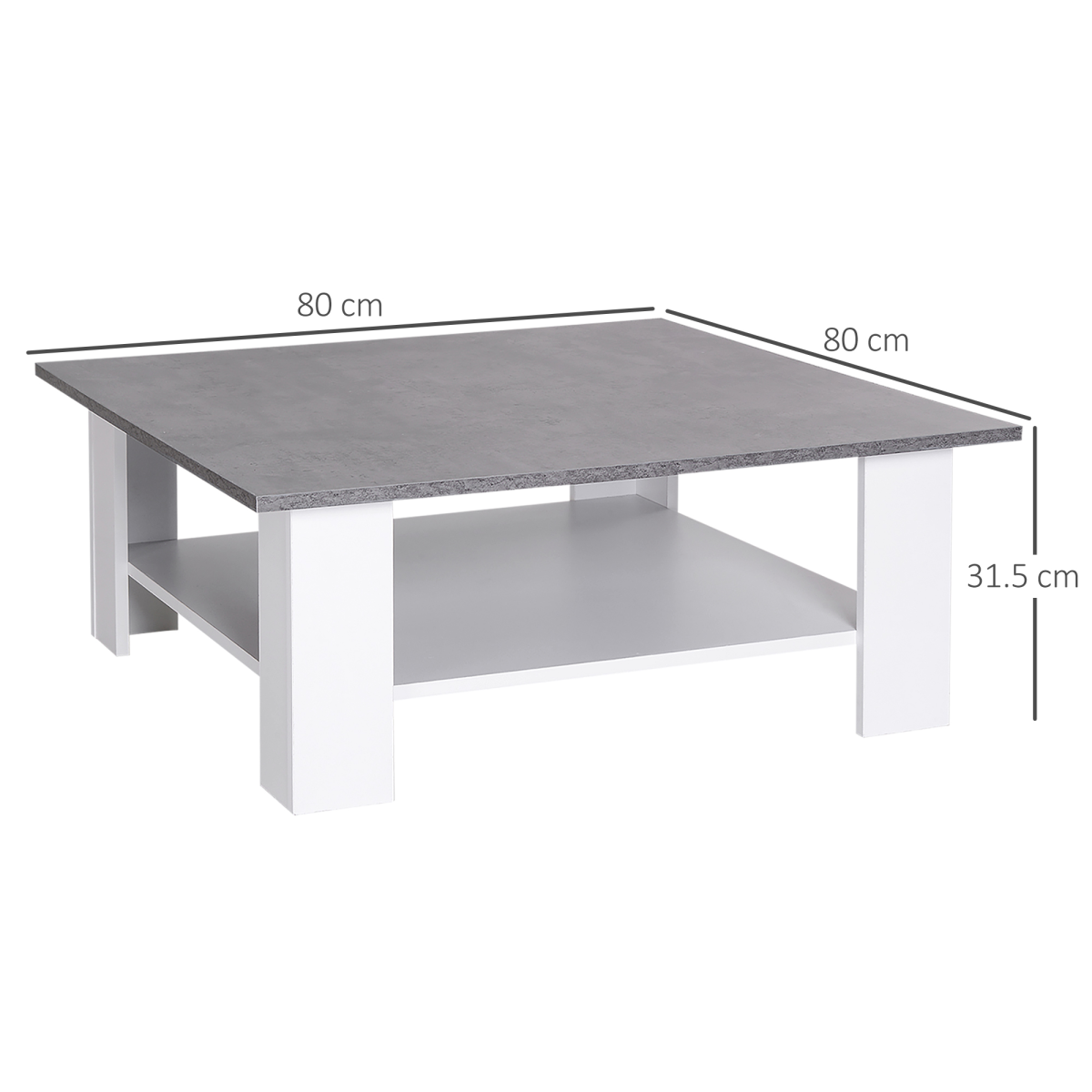 2 Tier Vintage Coffee Table, 80W x 80D x 31.5Hcm-Cement/white