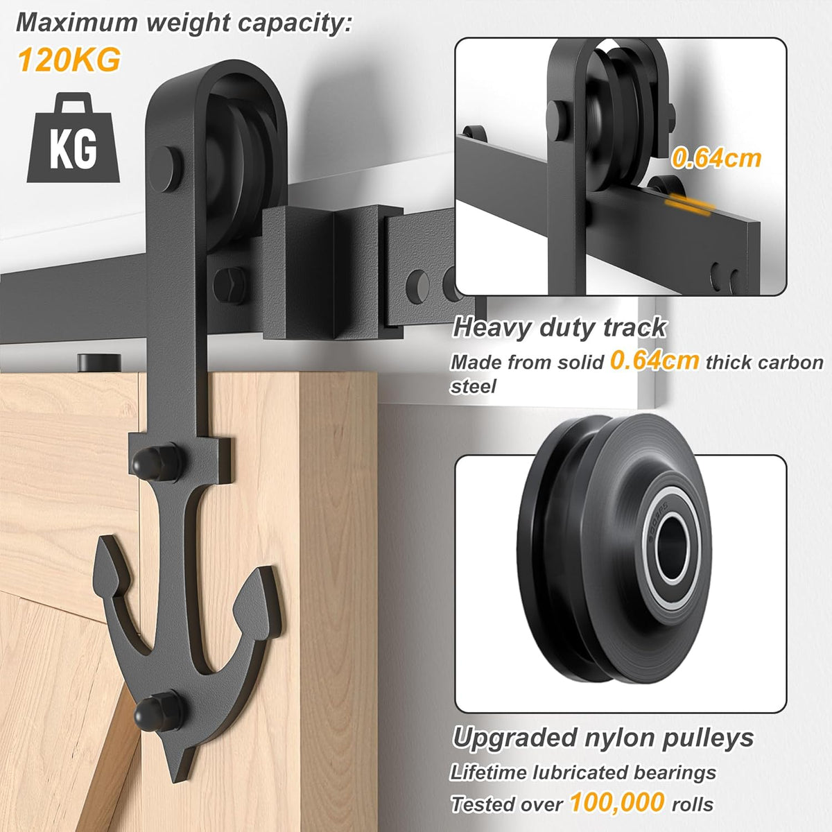 Sliding Barn Door Kit 6FT Heavy Duty Single Wood Door Track Black SANKEYTEW