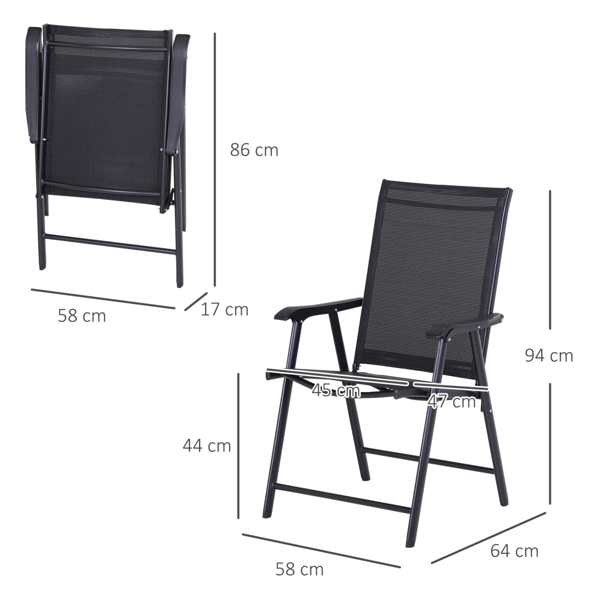 2-PCS Garden Armchairs Outdoor Patio Folding Modern Furniture Black Outsunny