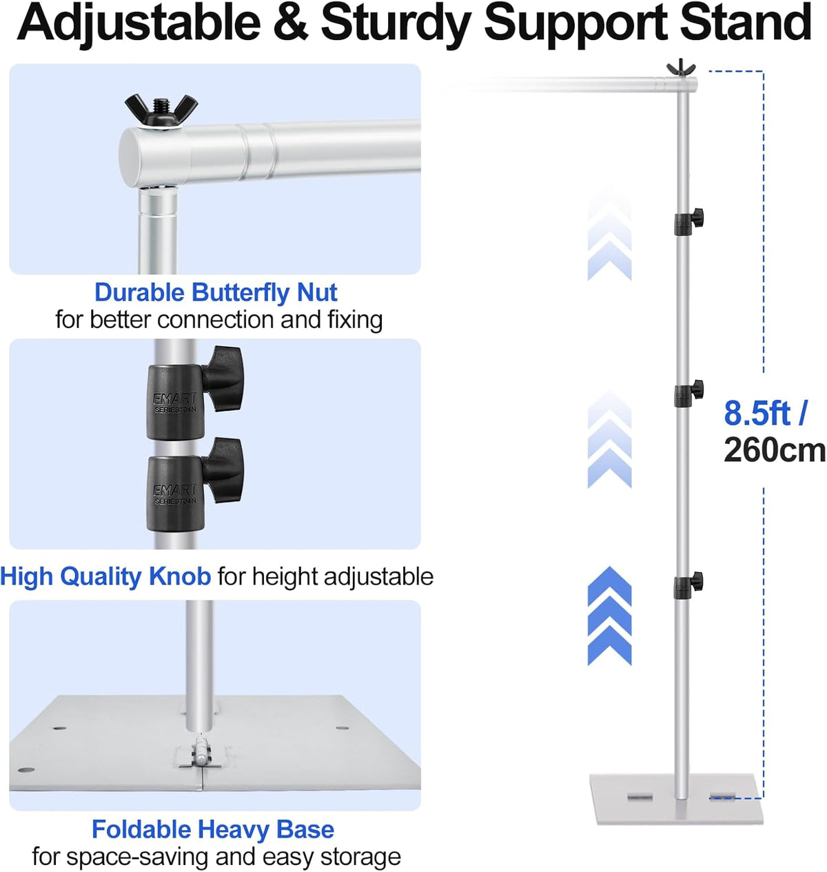EMART 8.5x10ft Backdrop Stand – Heavy Duty Photo Frame with Steel Base, Silver