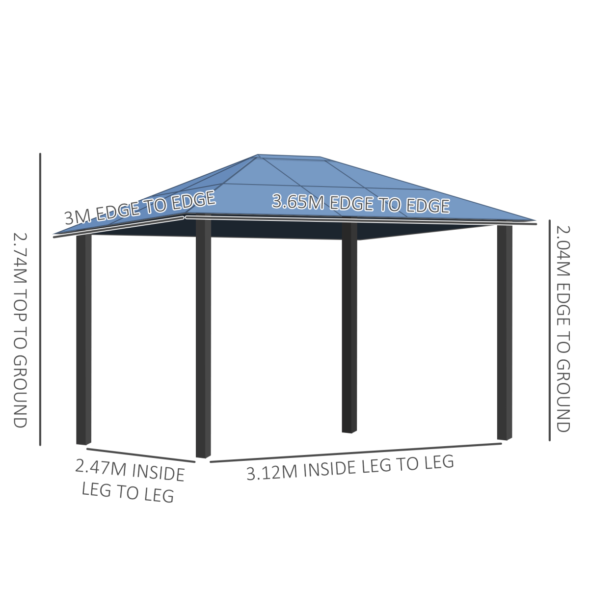 3.6x3(m) Hardtop Gazebo Garden Pavilion w/ Polycarbonate Roof, Brown Outsunny
