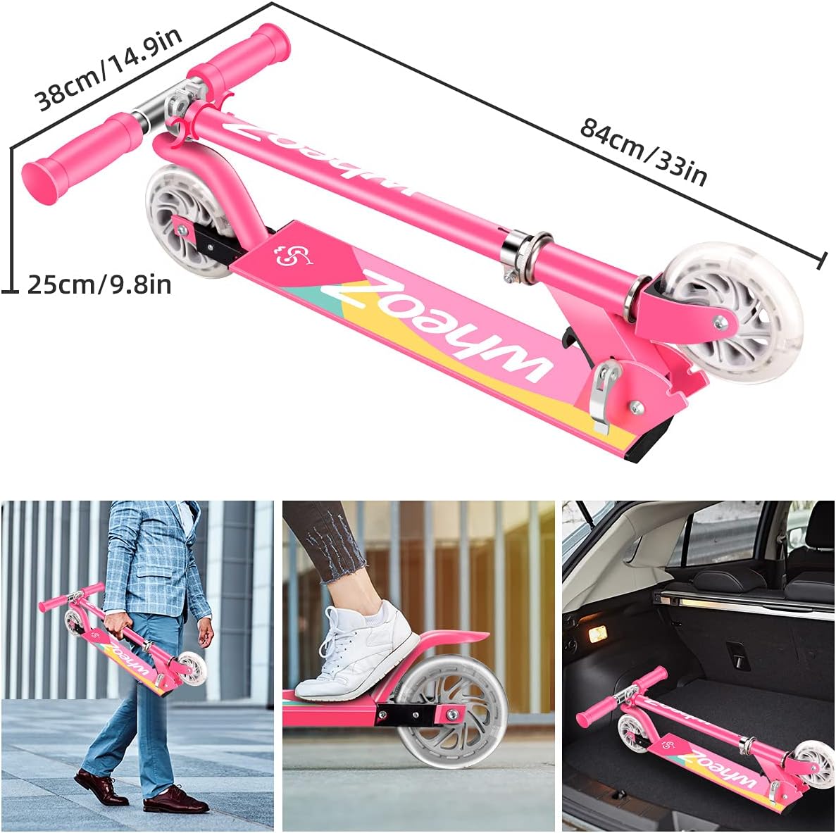 Kids Kick Scooter 2 Wheel Folding with LED Light Up Wheels WheoZ