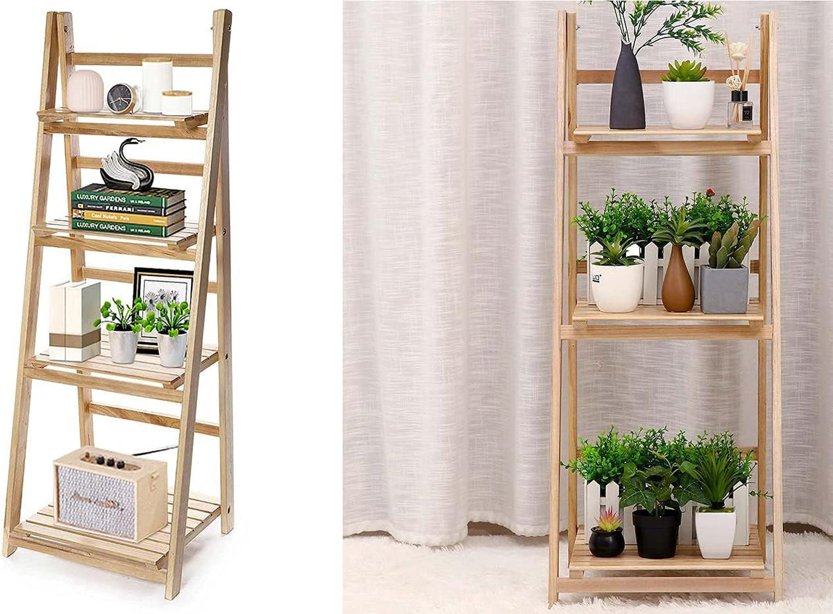4-Tier Wooden Ladder Plant Stand – Foldable Flower Shelf, 112cm Height