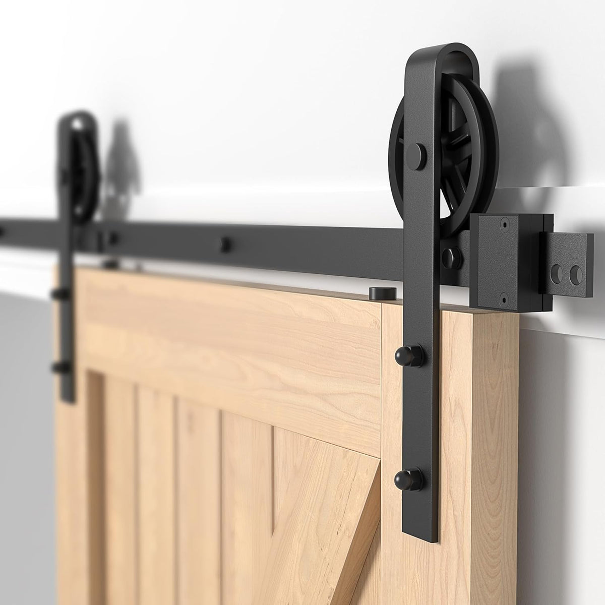 Sliding Barn Door Kit 7.5FT Heavy Duty Large Wheel Black Track SANKEYTEW