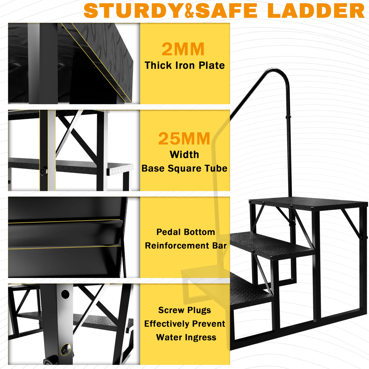 RV Step Stool, 3 Step Ladder, Hot Tub Steps with Handrail, Portable Pool Ladder, 660Lbs Heavy Duty Ladder Shelf Outdoor Mobile Home Stairs for Camper/Porch/SPA Pool/Pet Stairs