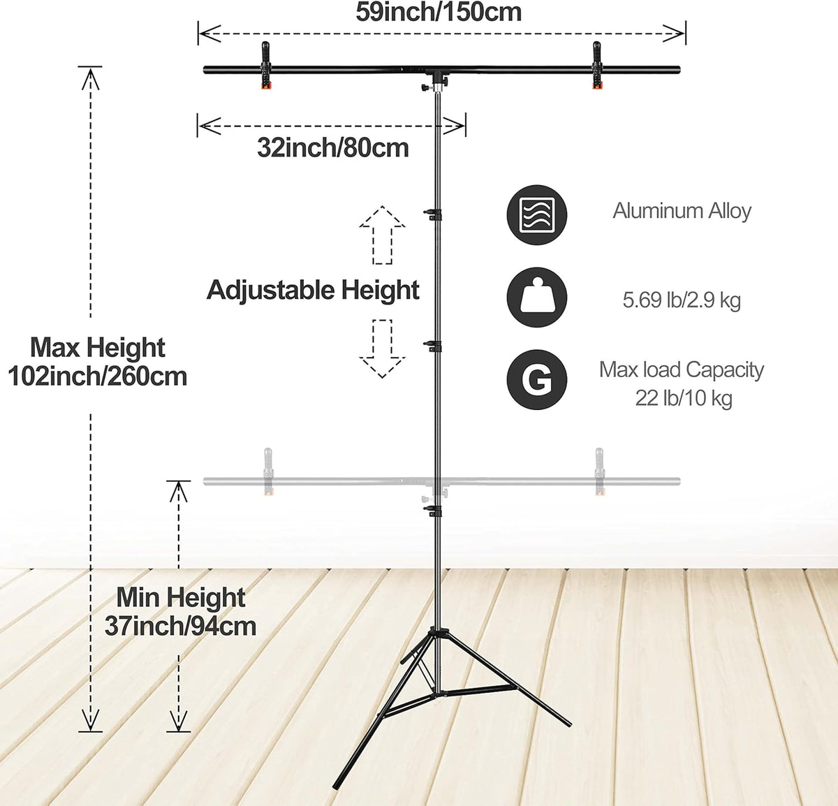 White Photography Backdrop 1.5x2m with T-Stand 1.5x2.6m Studio Kit EMART