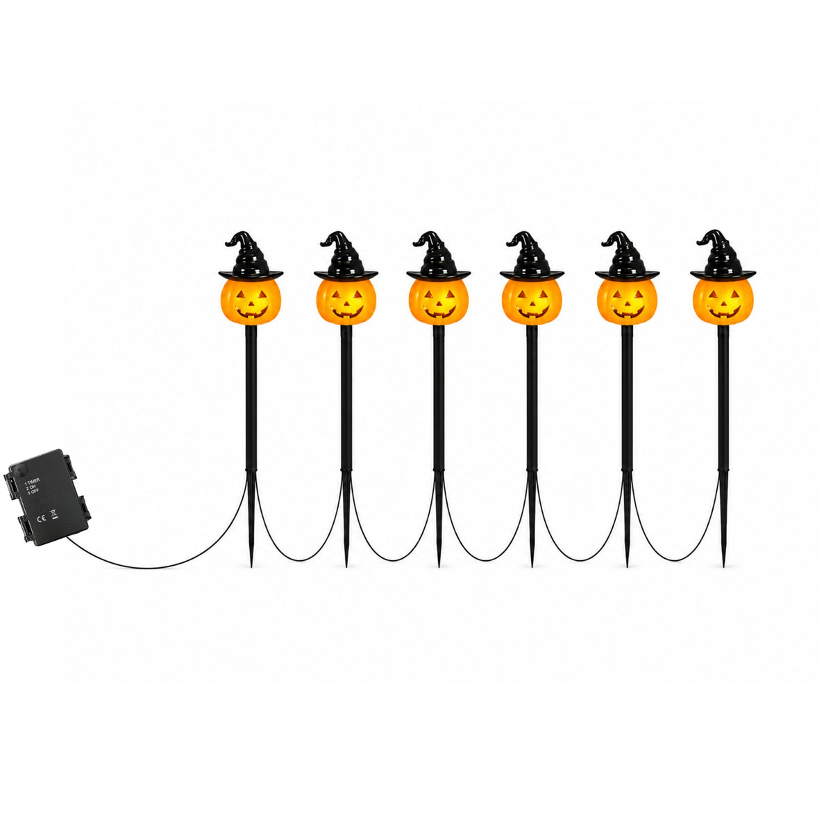 Set of 6 Battery Operated Halloween Pumpkin Stake Lights