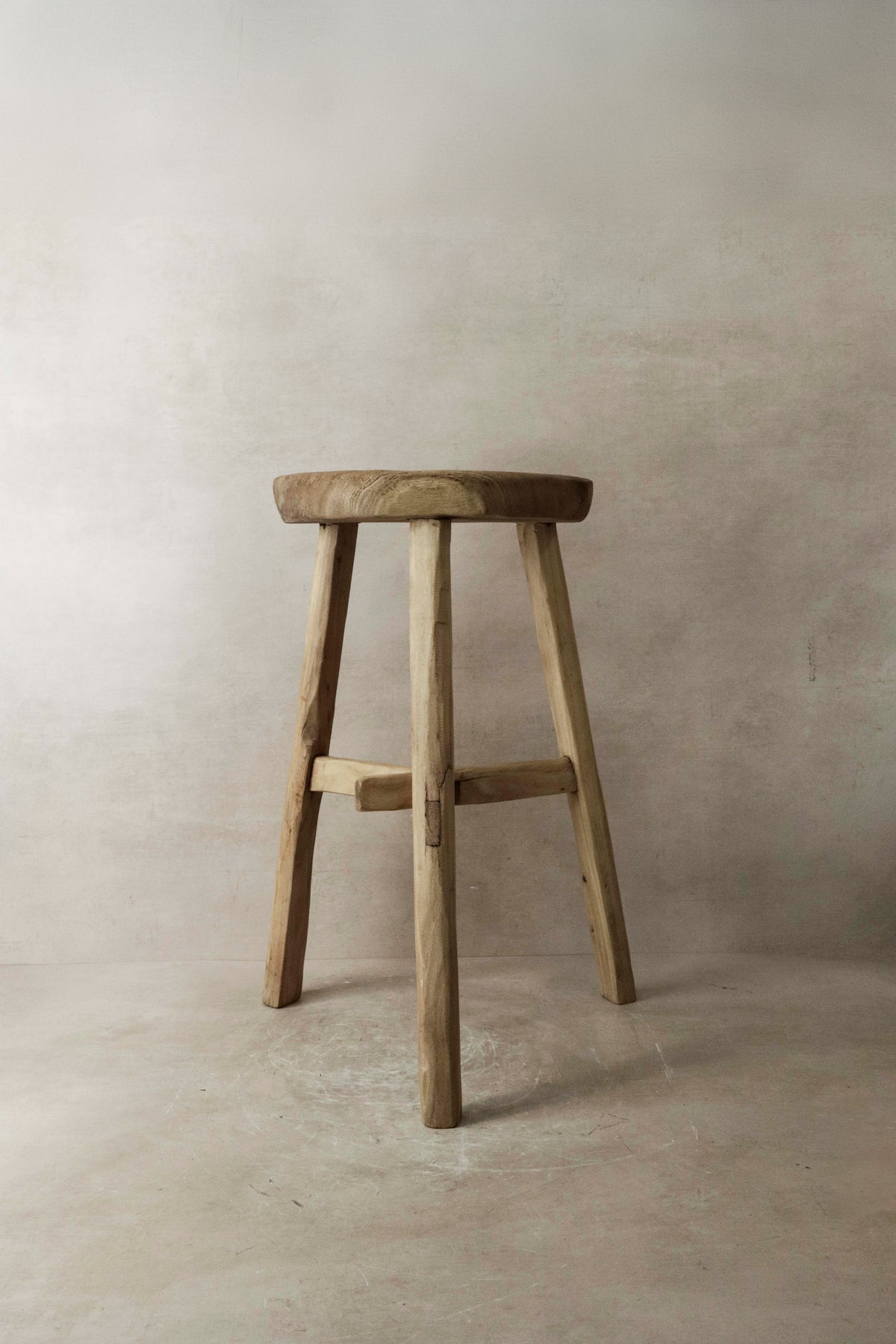 Vintage Rustic Elm Wood Stool - Round - No 6