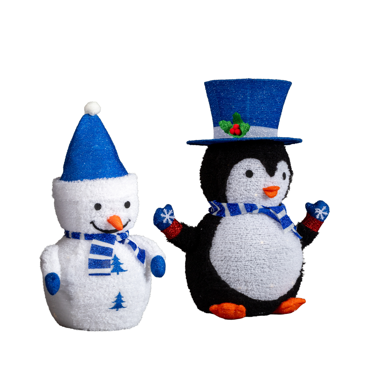 Set of 2 Lighted Plush Penguin and Snowman Christmas Decorations, Pre-lit Pull Up Holiday Decor with 100 Warm White LED Lights for Xmas Outdoor Indoor Decor Lighted Holiday Displays