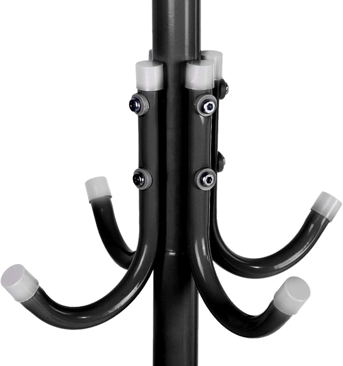 Steel Standing Coat Rack – 12 Hooks, Triangle Base, 68.5in Tall – Black