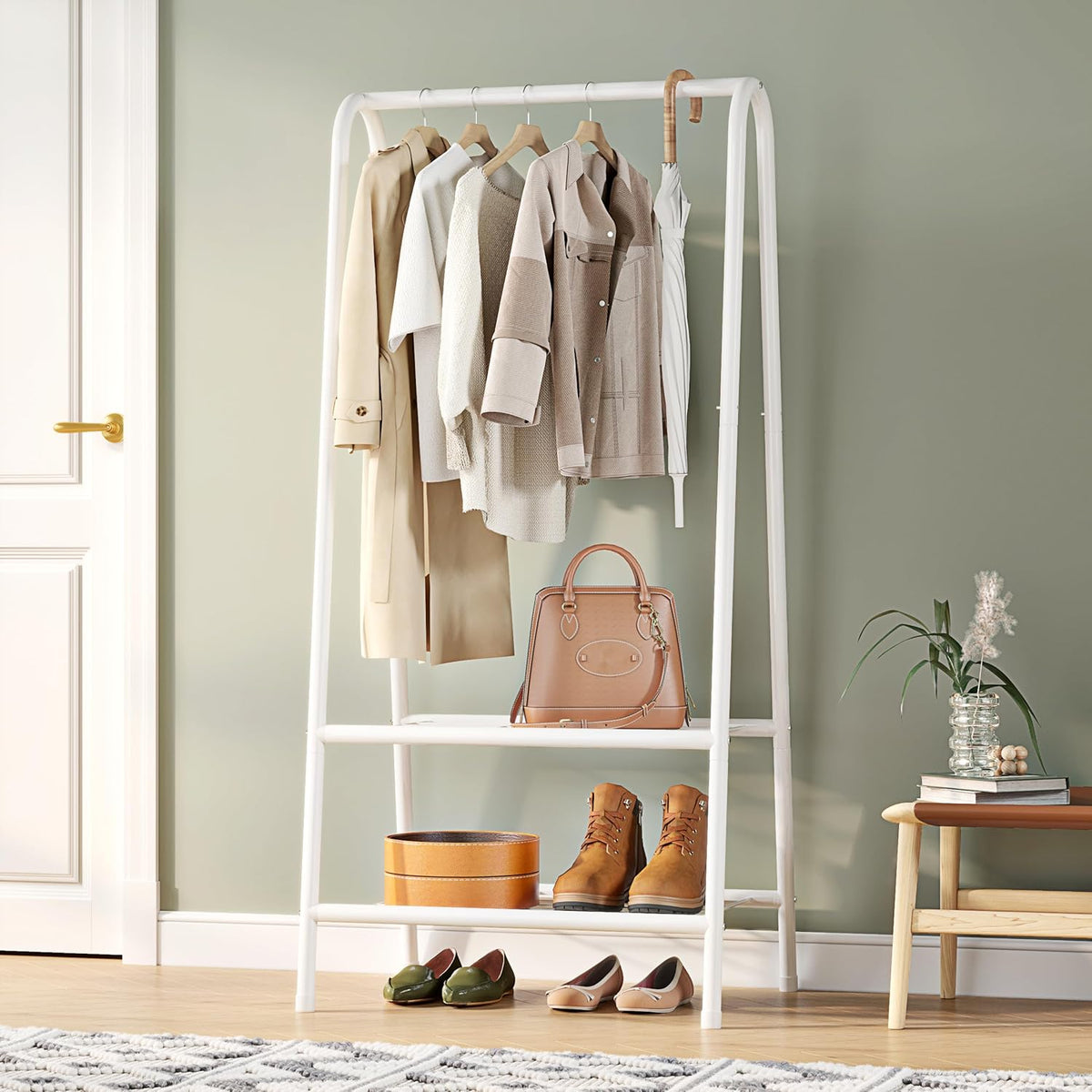 Metal Clothes Rail with 2 Shelves 62 Inch Sturdy Steel Pipe Storage Rack Joiscope