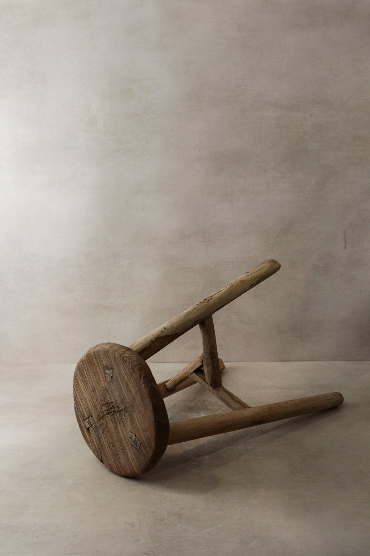 Vintage Rustic Elm Wood Stool - Round - No 2