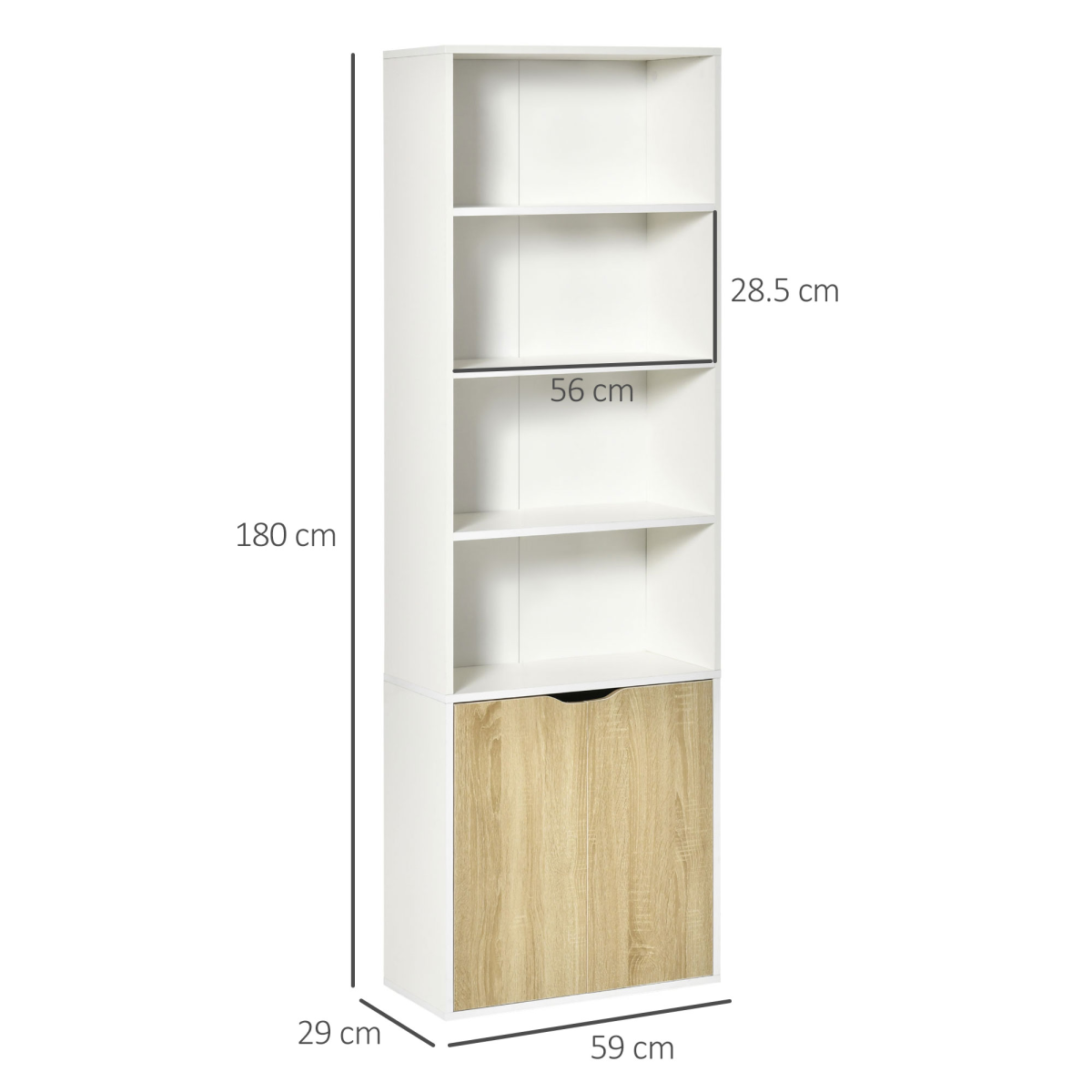 2 Door 4 Shelves Tall Bookcase Cupboard Display Unit White and Oak