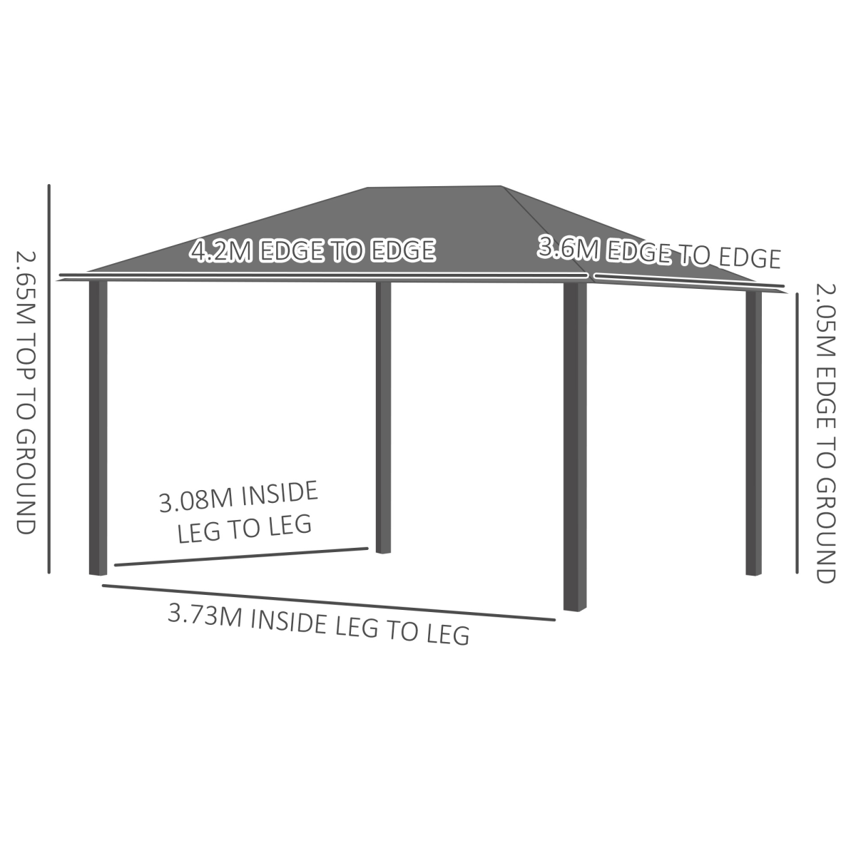 4x3.6m Aluminium Hardtop Gazebo Canopy w/ Polycarbonate Top, Curtains Outsunny