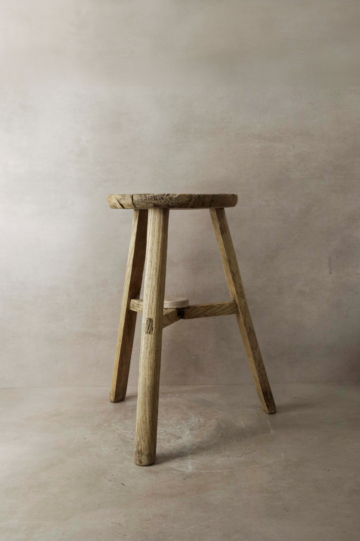 Vintage Rustic Elm Wood Stool - Round - No 5