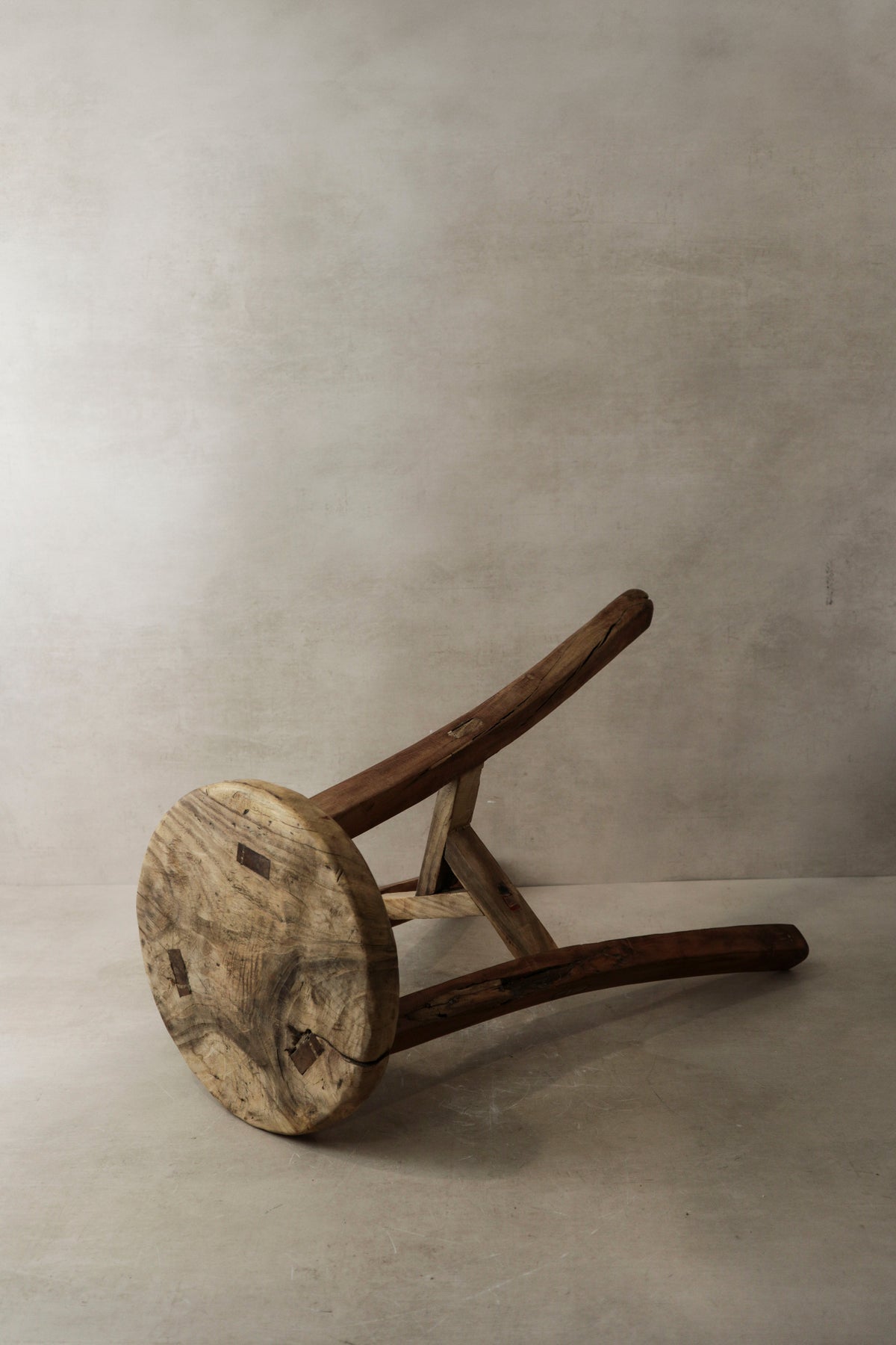 Vintage Rustic Elm Wood Stool - Round - No 3