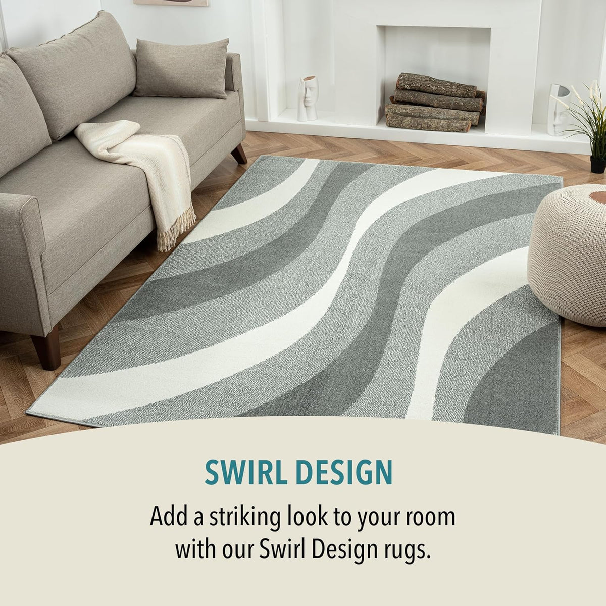 Medium Area Rug 160x230cm Swirl Pattern Vibrant Short Pile Natural