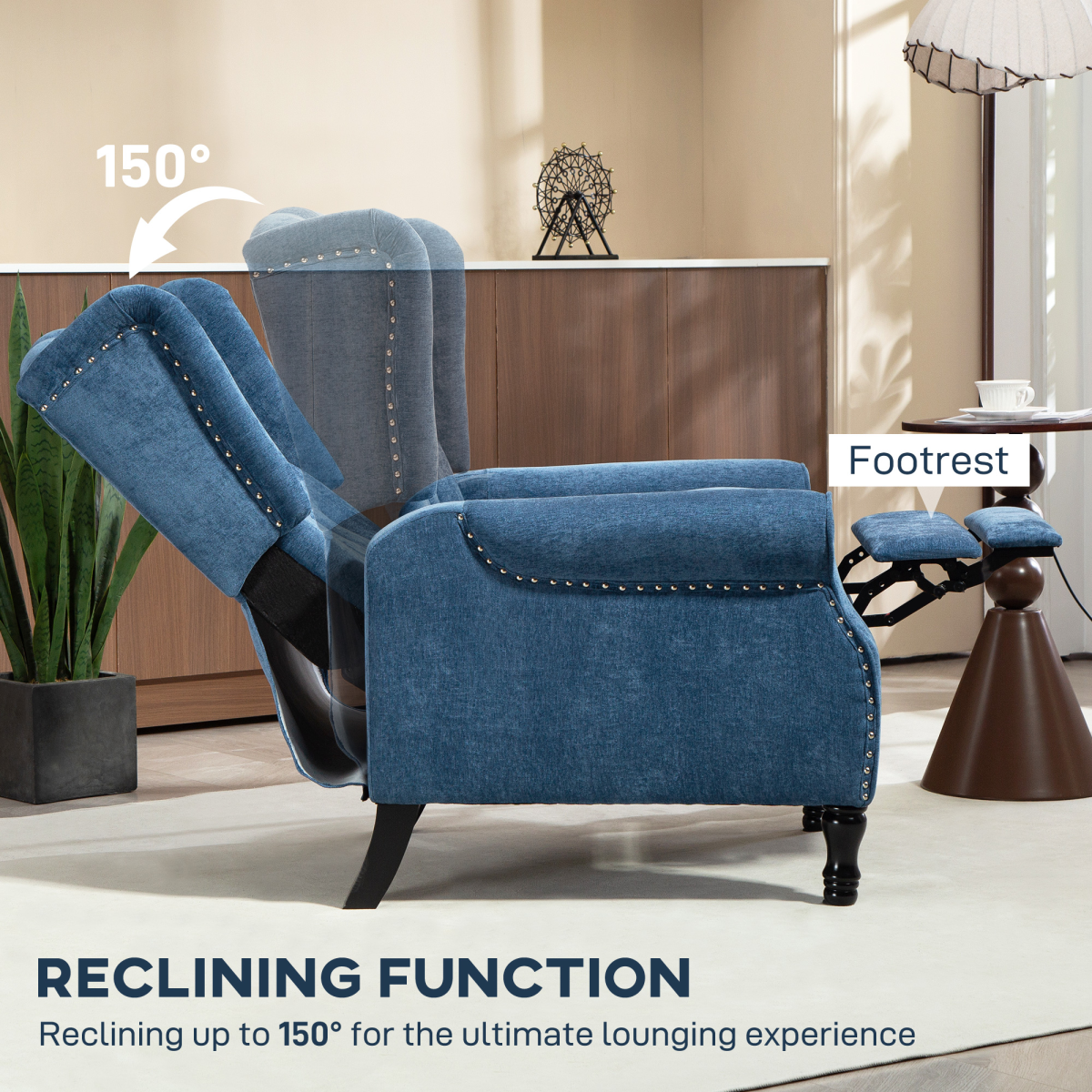 HOMCOM Manual Reclining Armchair Recliner with Footrest Royal Blue
