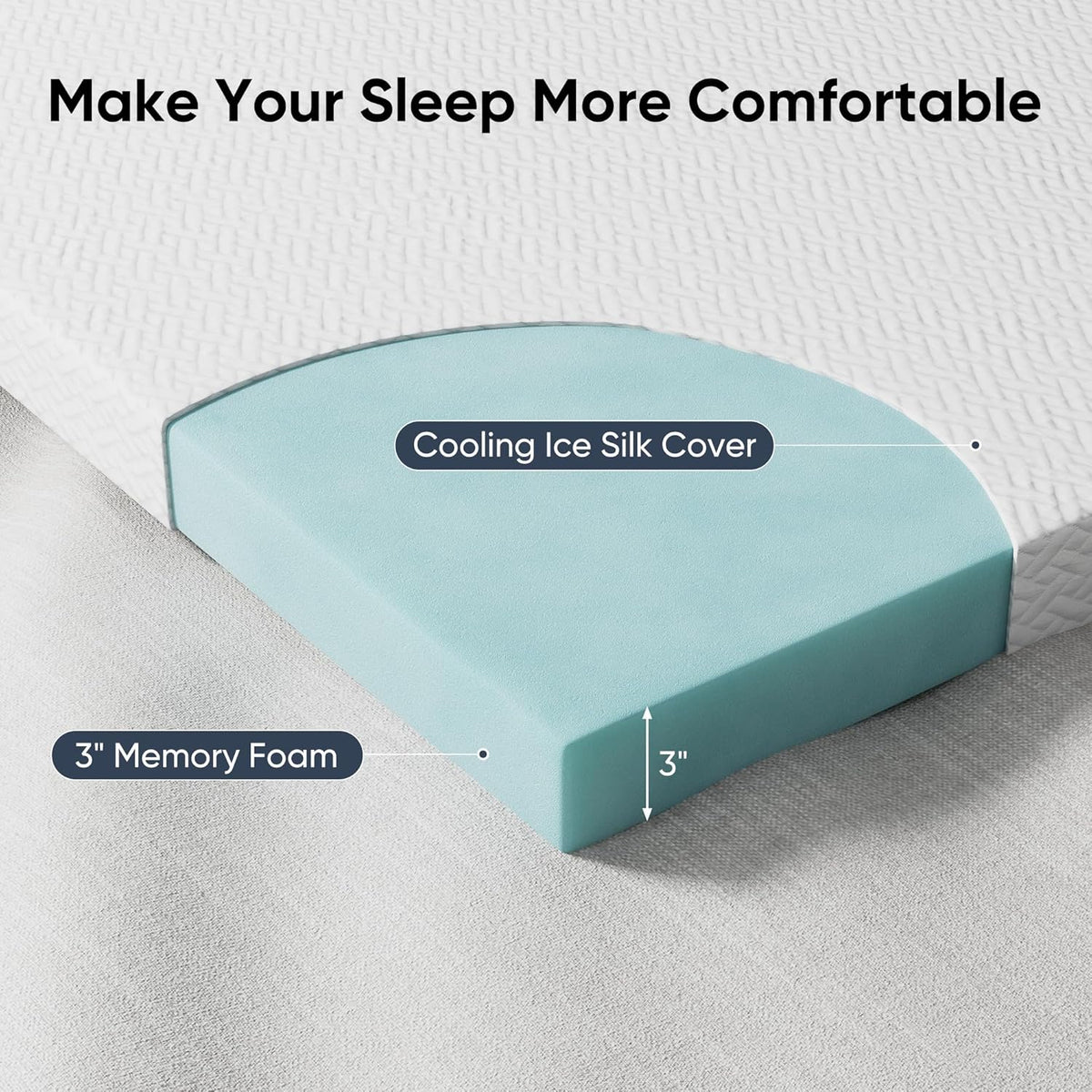 Memory Foam Mattress Topper Double 3 Inch Cooling Washable Hawthyhome
