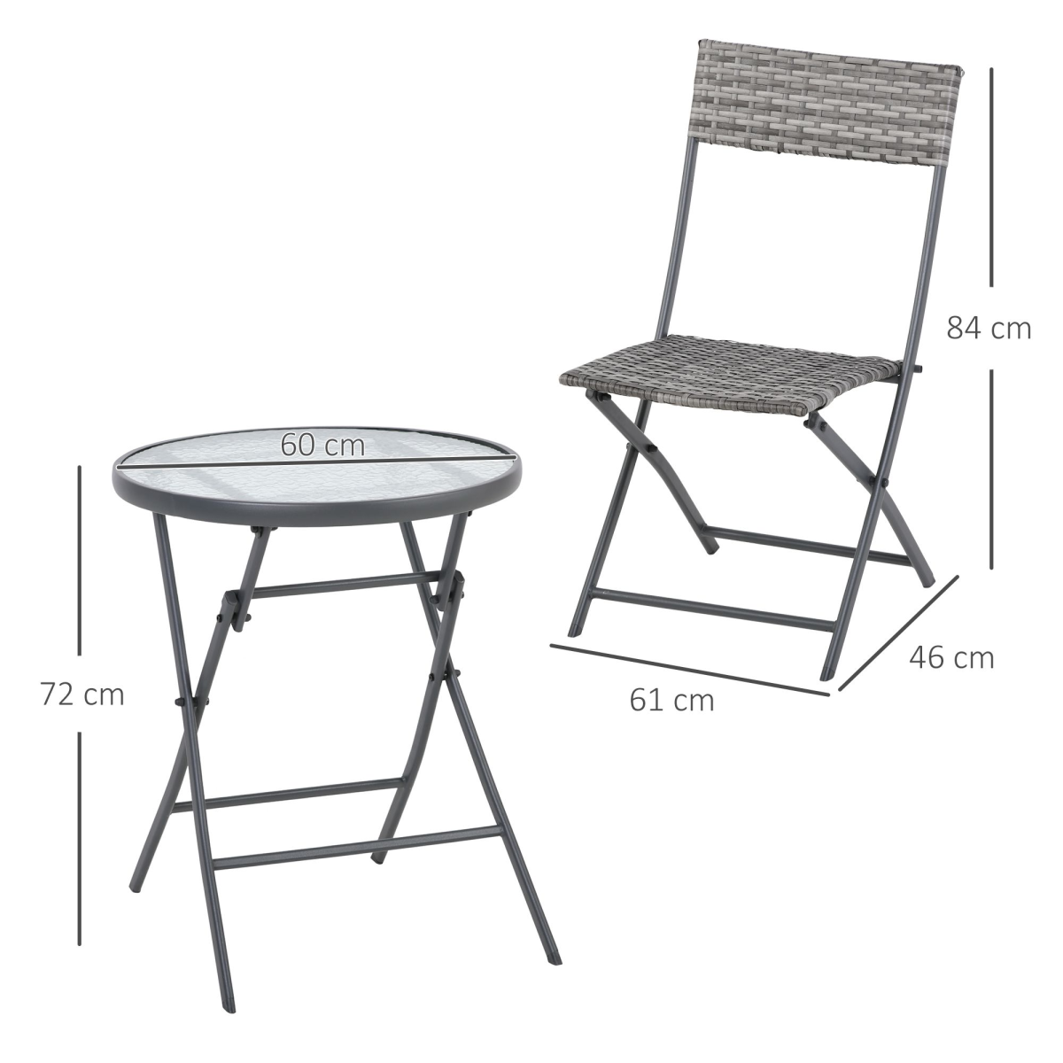 3 PCs Patio Wicker Bistro Set Foldable Table and Chair Set Outsunny