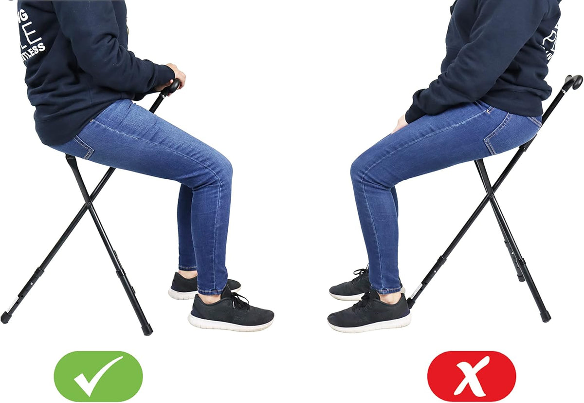 KMINA PRO Walking Stick Chair, Adjustable Handle & Seat, 3-Leg Aluminum Cane