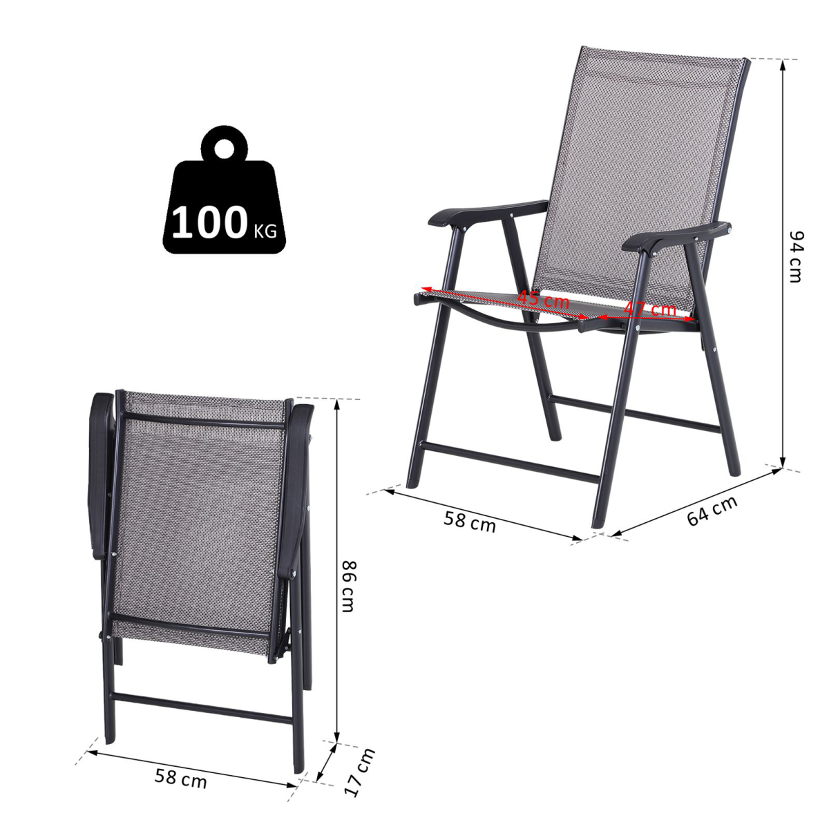 2-PCS Garden Armchairs Outdoor Patio Folding Modern Furniture Grey Outsunny