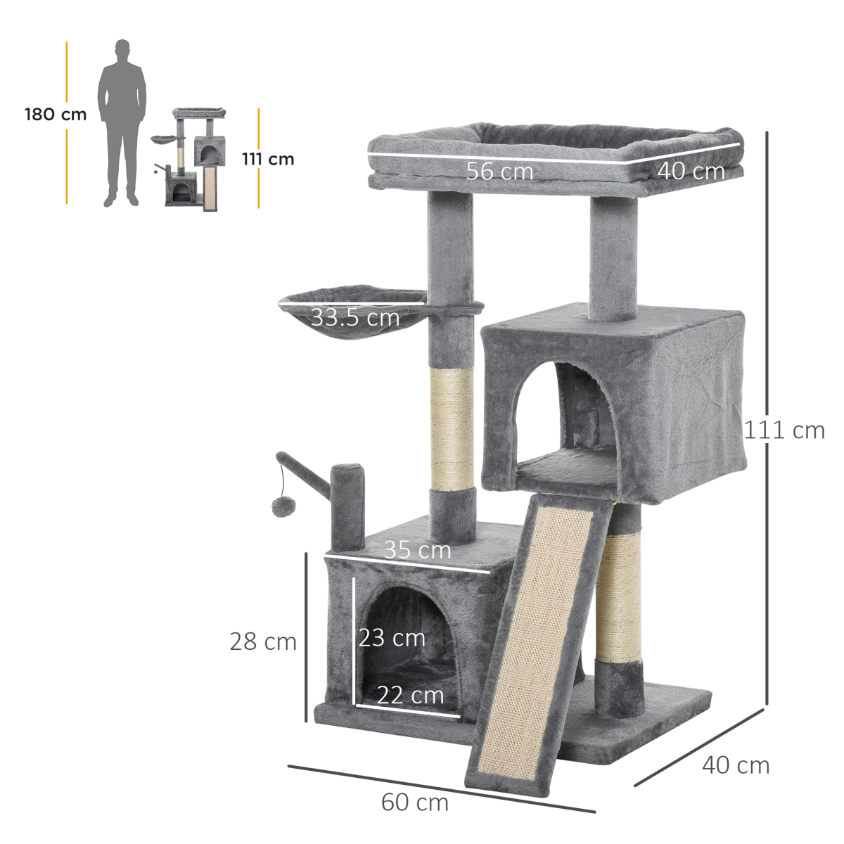 Cat Tree Tower w/ Sisal Scratching Posts Pad Hanging Ball Perch Condo Hammock