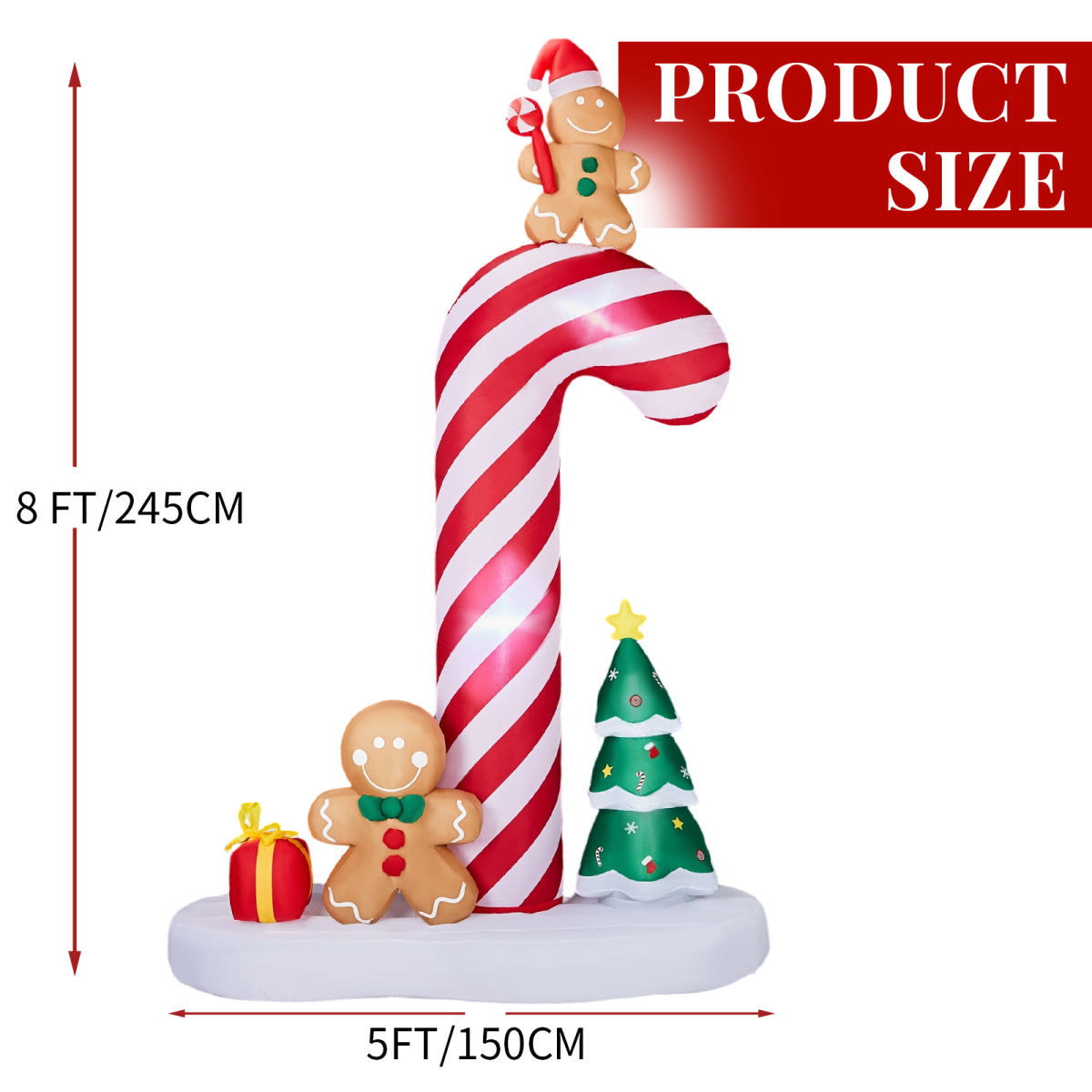 2.45M Lighted Christmas Inflatable Decoration, Inflatable Giant Candy Cane with Gingerbread Men, Funny Blow Up Yard Decorations with Built-in LED Lights for Holiday Party Front Yard Lawn Garden Decor