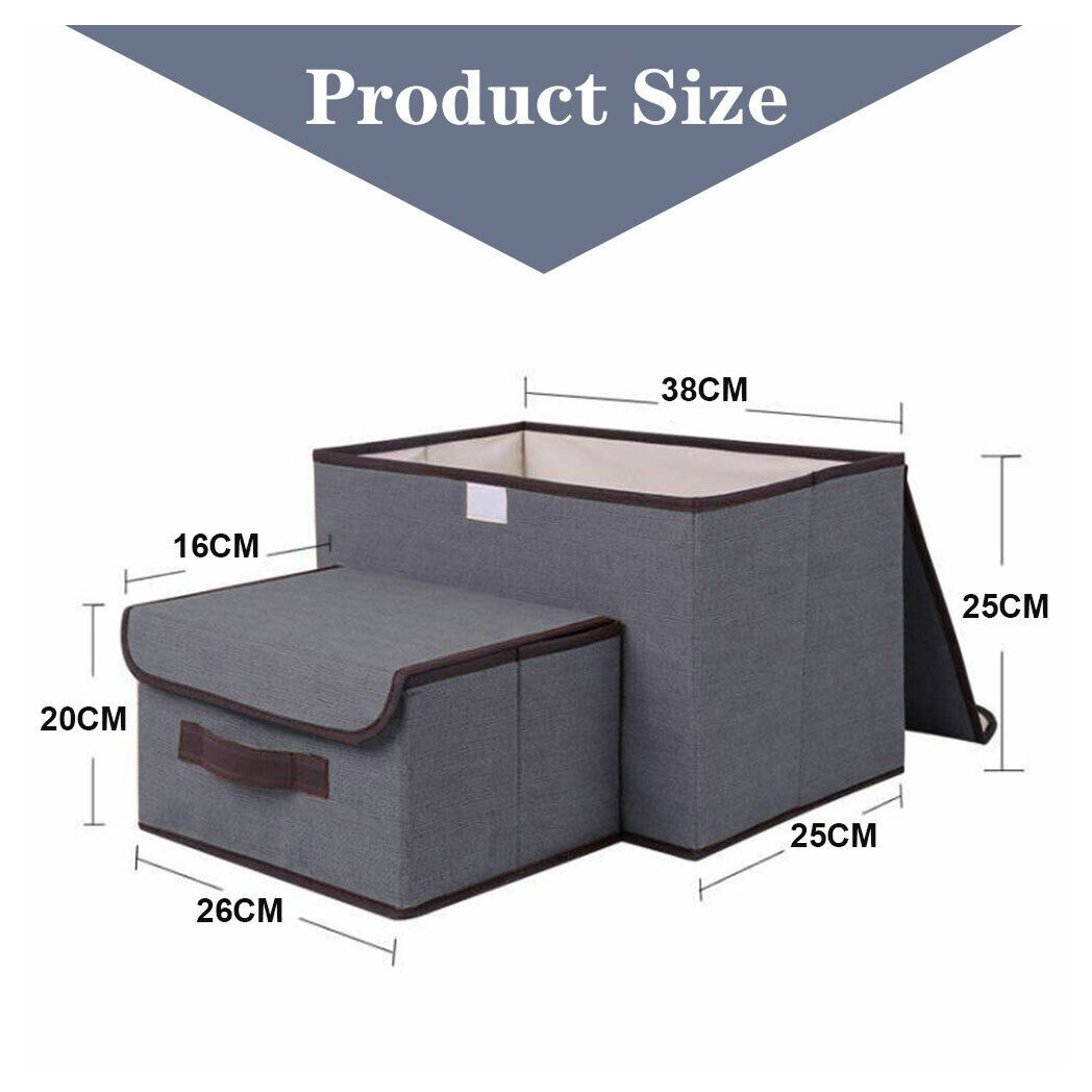 2 IN 1 Foldable Square Fabric Canvas Storage Boxes Portable Drawer With Lid UK