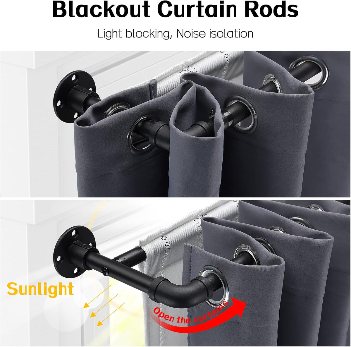 Harrms Double Curtain Pole 74–236cm – Black Extendable Rod for Eyelet Curtains