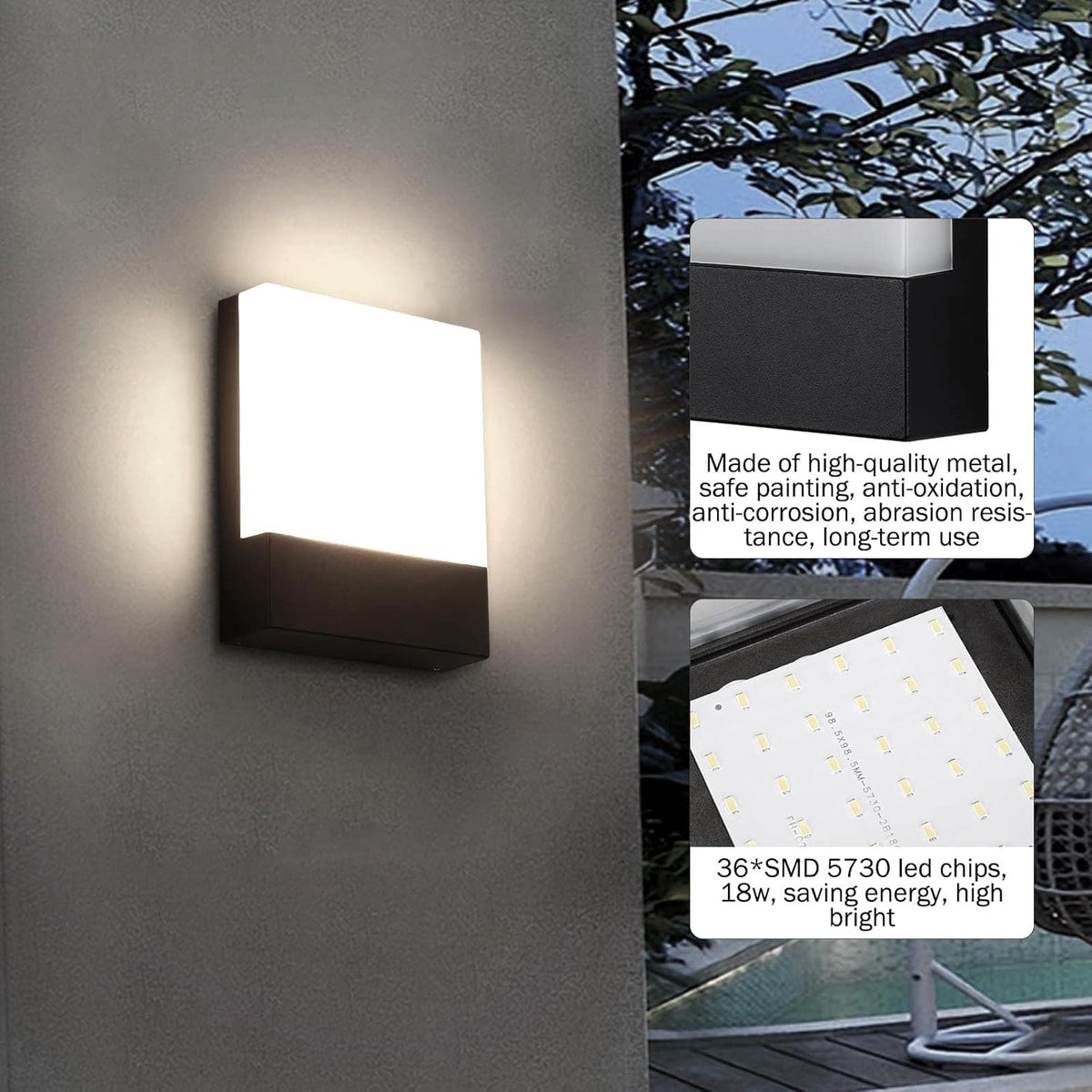 Outdoor Wall Light 18W Waterproof IP65 Sconce Warm White Black Lightsjoy