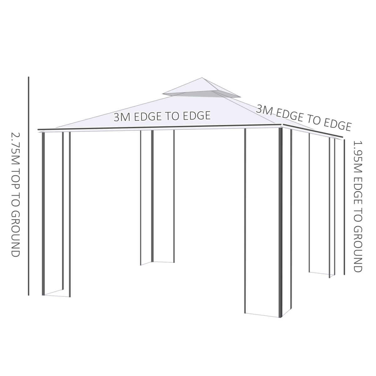 3 x 3(m) Garden Gazebo Double Top Gazebo Canopy Curtains Cream White Outsunny