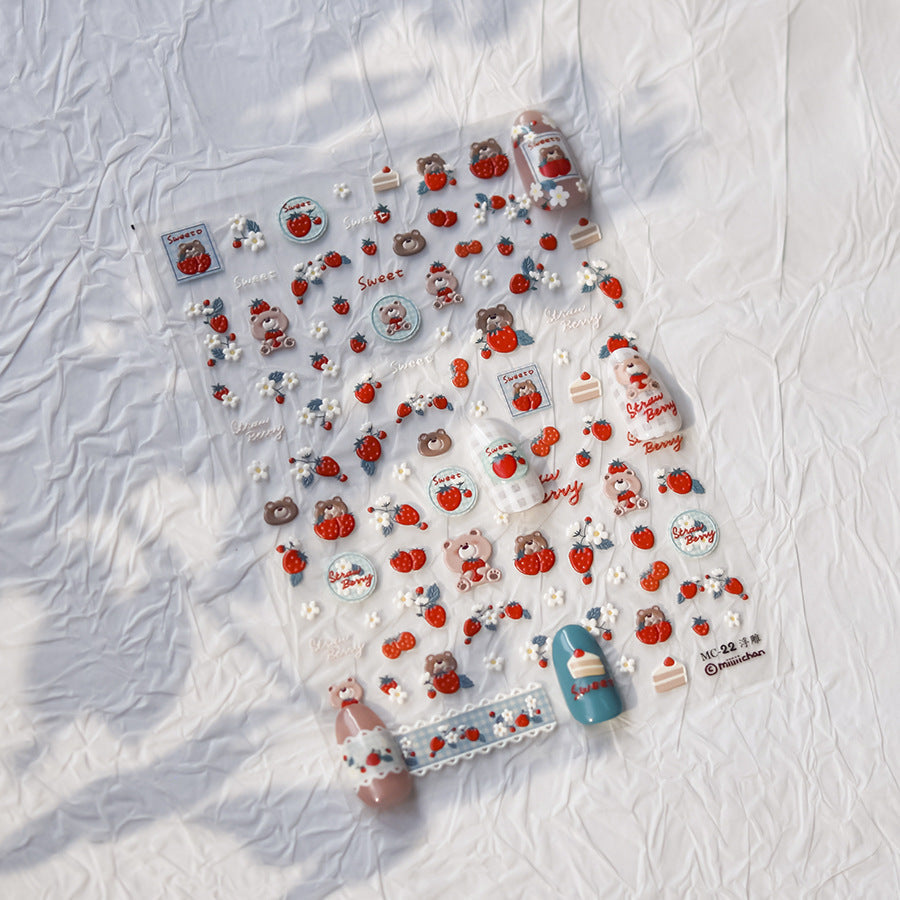 Hello Claws | Strawberry Bear 5D Nail Deco Sticker