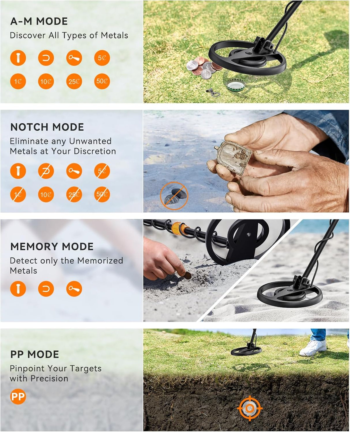Metal Detector Waterproof Gold Detecting LCD Display 4 Modes SUNPOW