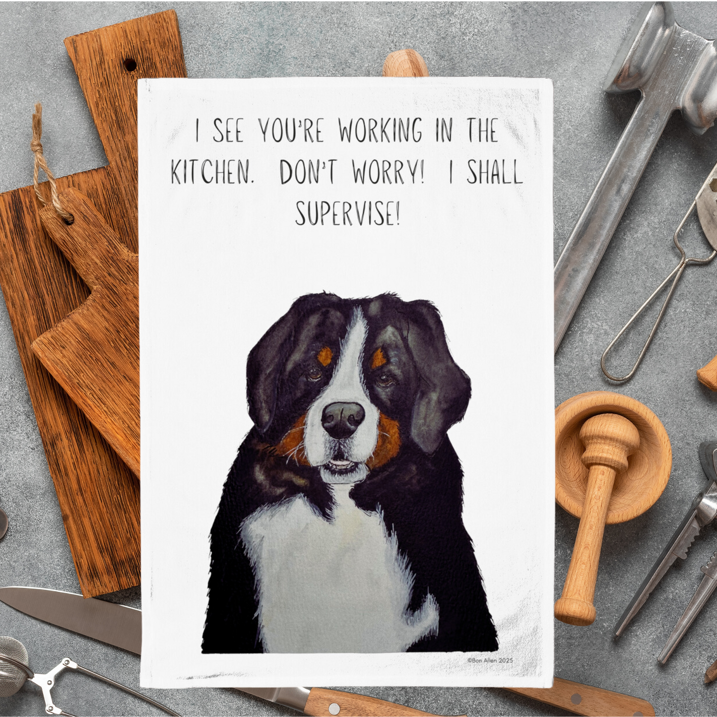 Bernese Mountain Dog Tea Towel – Furry Helper in the Kitchen!