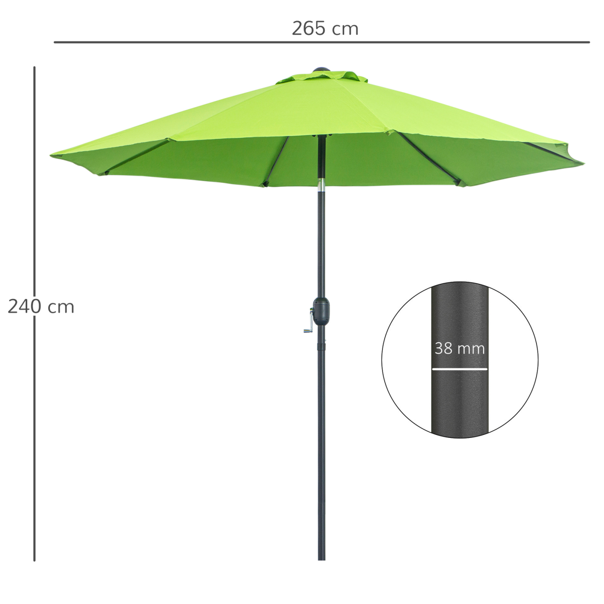 2.7M Patio Sun Umbrella Parasol Tilt Canopy Aluminium Light Green