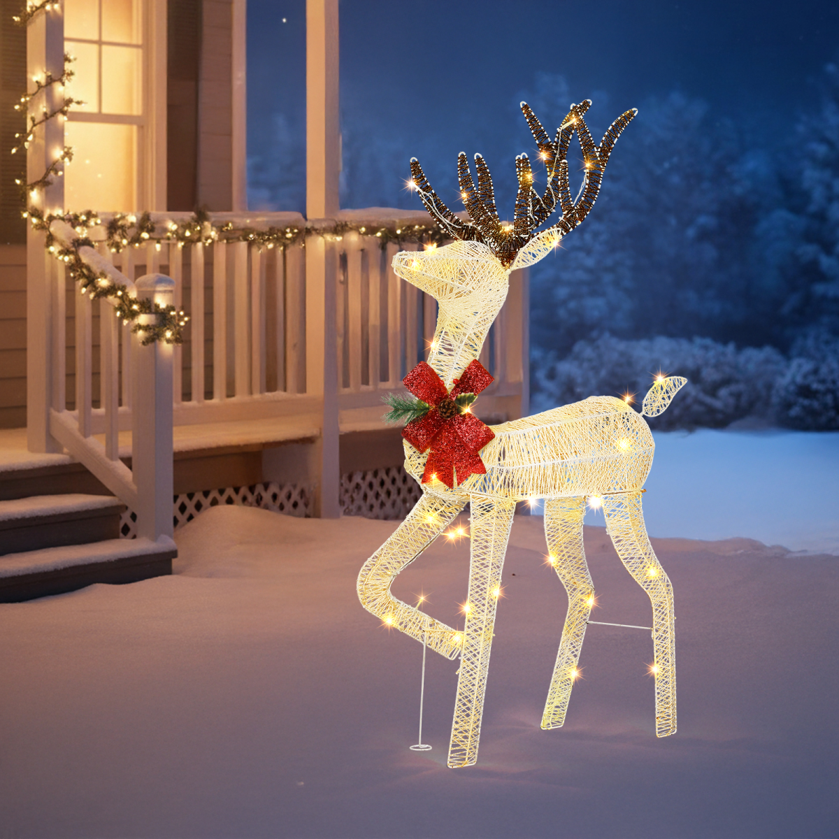1.2M Lighted Reindeer Christmas Decorations, Pre-lit Holiday Decor with 90 Warm White LED Lights for Xmas Outdoor Indoor Decor Lighted Holiday Displays, White