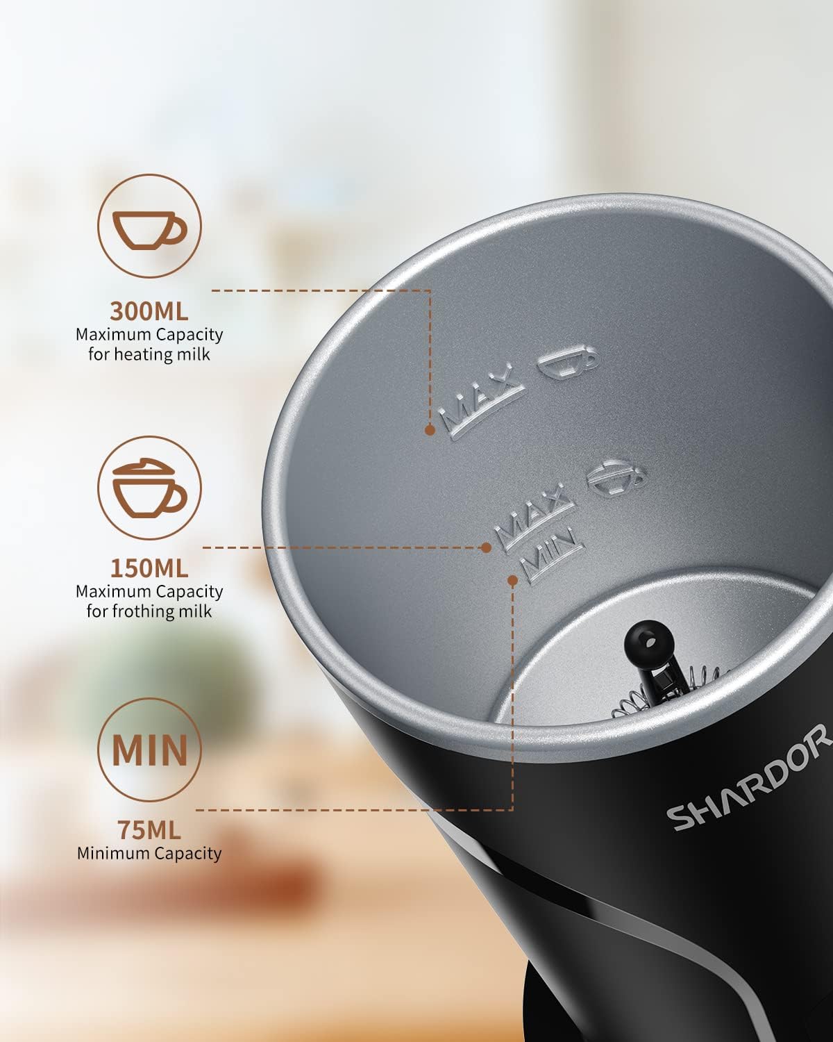 Electric Milk Frother and Steamer 300ml Cold Foam Maker SHARDOR