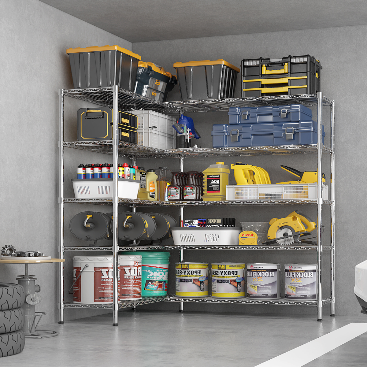 5-layer double row, freely adjustable layer spacing, with adjustable feet, display stand, iron, 177*40*180cm, chrome-plated