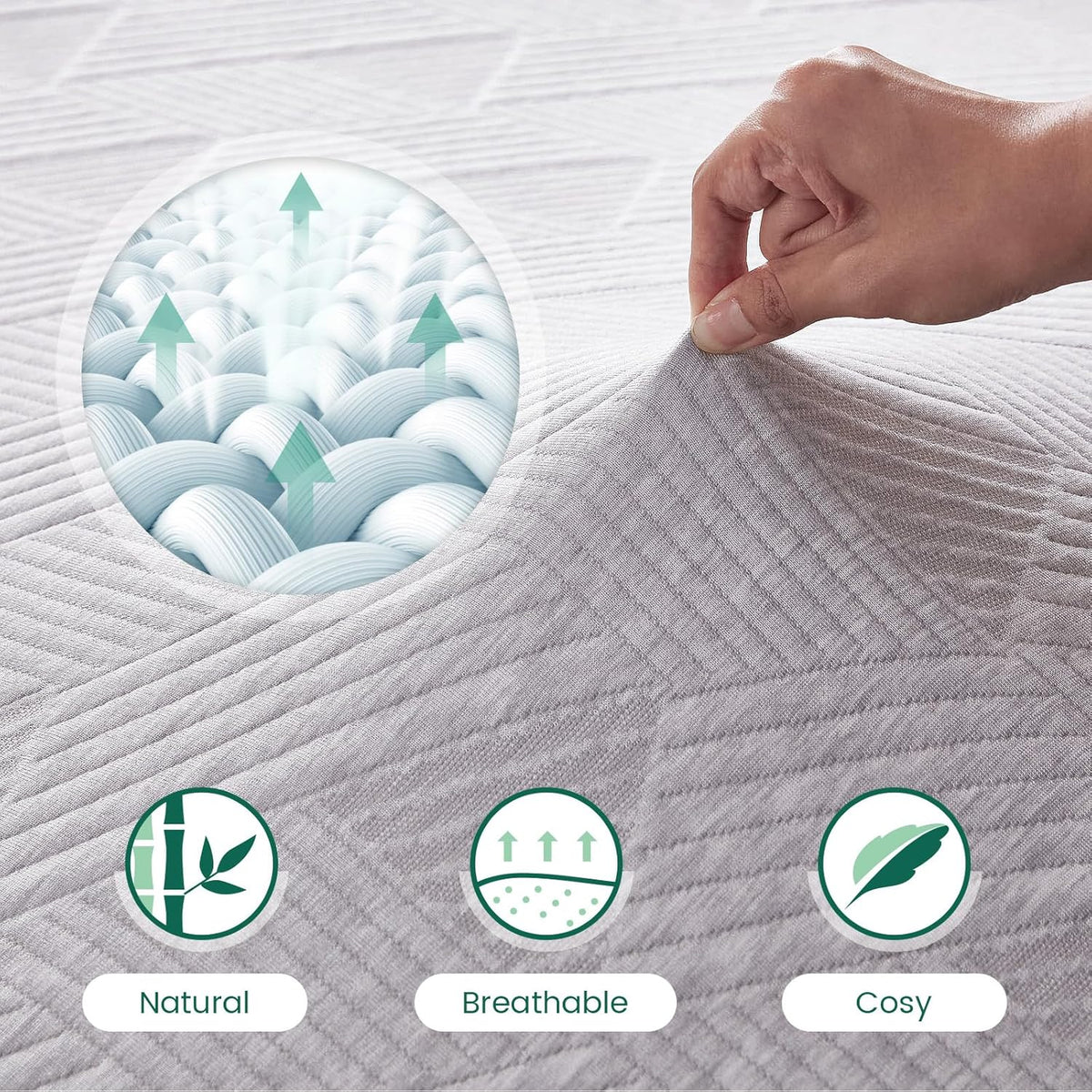 Mattress Topper Double Bed 135x190cm Thick with Bamboo Fibre Cover