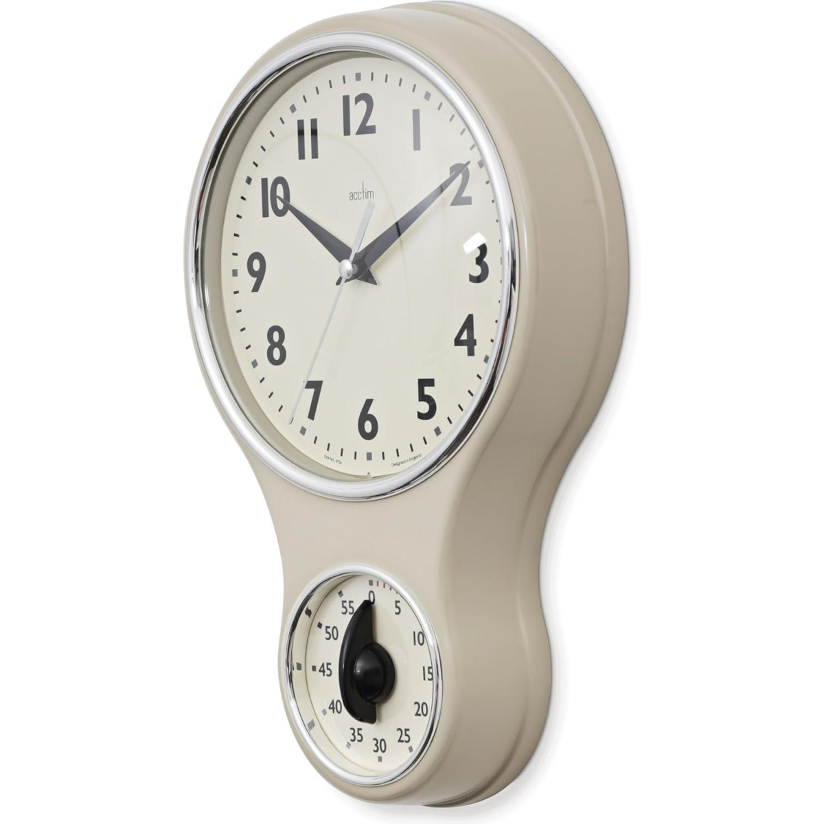 Acctim Kitchen Time 20cm Timer Quartz Retro Style Domed Glass Lens Cream Wall Clock 21592