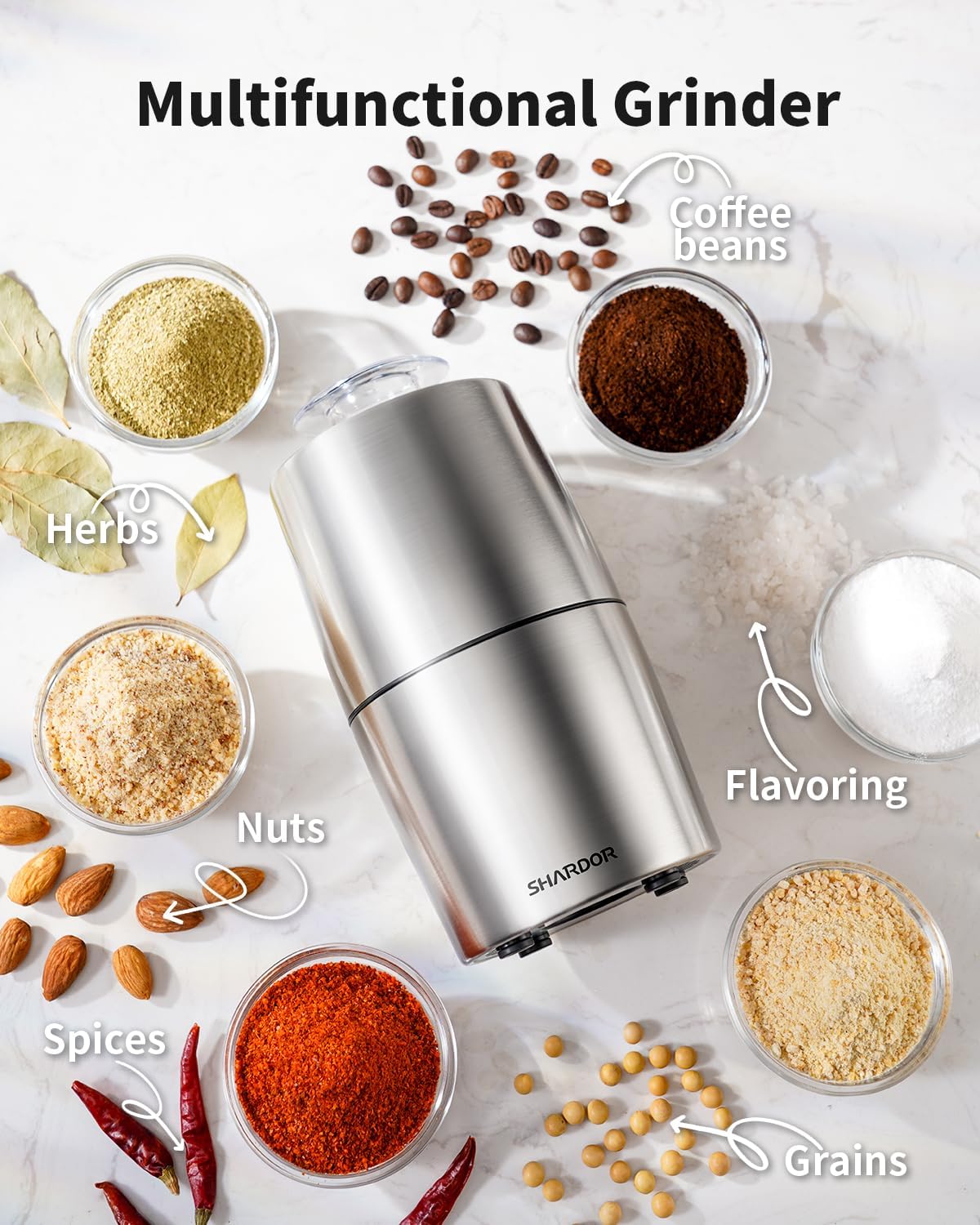 Coffee Grinder 300W Stainless Steel Low Noise Electric Grinder SHARDOR