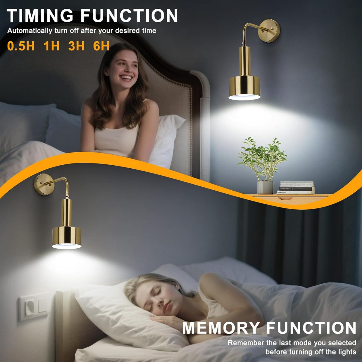 Lightsjoy RGB Wall Light, Rechargeable, USB, Remote, 18 Colors – Gold 1pc